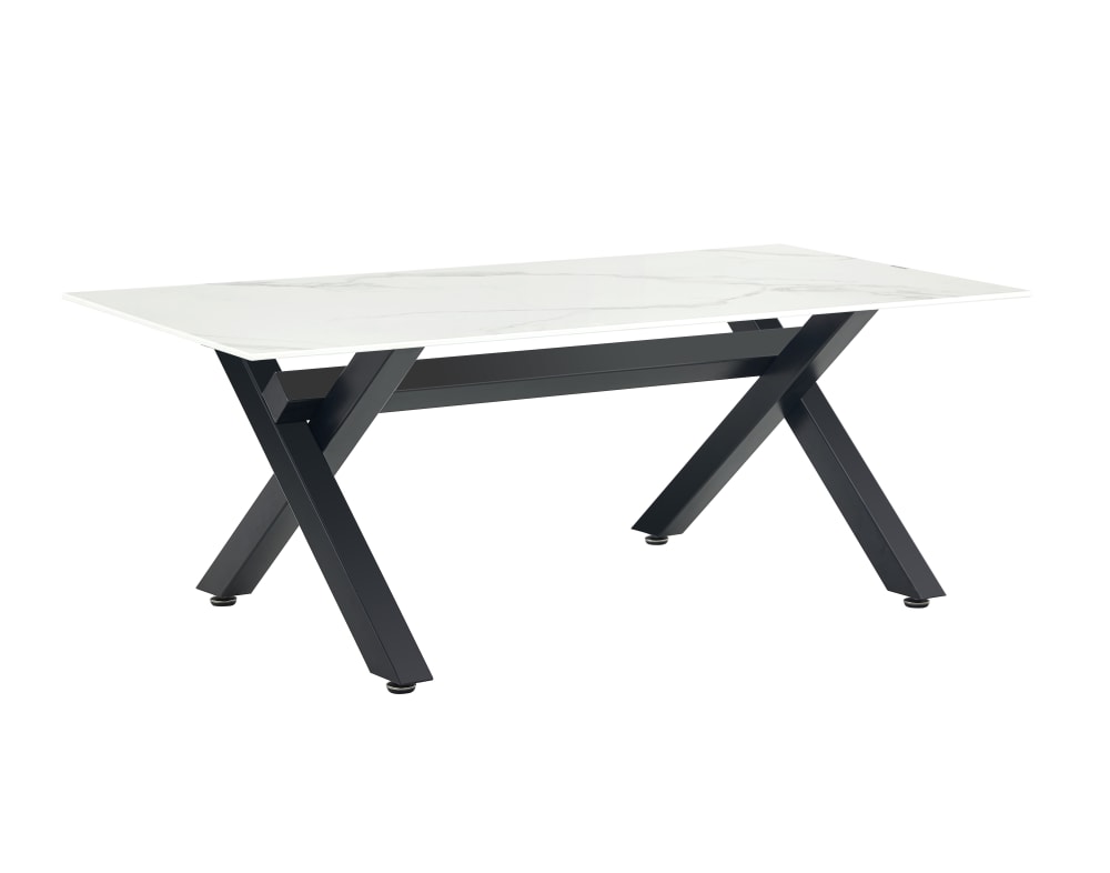 Table Basse IXE Métal Chrome Plateau Verre Trempé Marbré Blanc 120x60x45cm