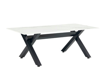 Table Basse IXE Métal Chrome Plateau Verre Trempé Marbré Blanc 120x60x45cm