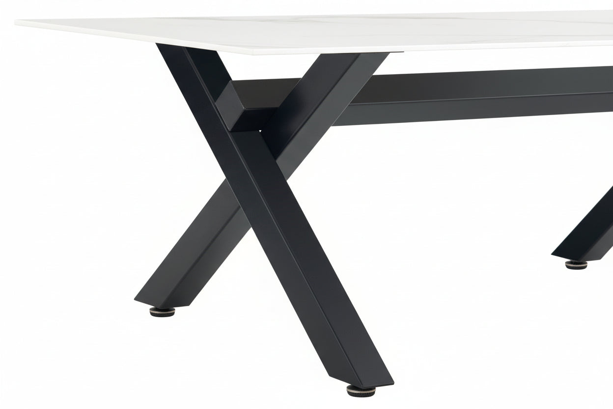 Table Basse IXE Métal Chrome Plateau Verre Trempé Marbré Blanc 120x60x45cm