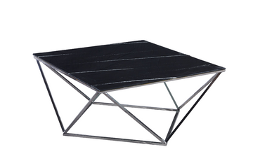 Table Basse ALINA Chrome plateau en verre trempé 80x80x45 cm - Marbré noir