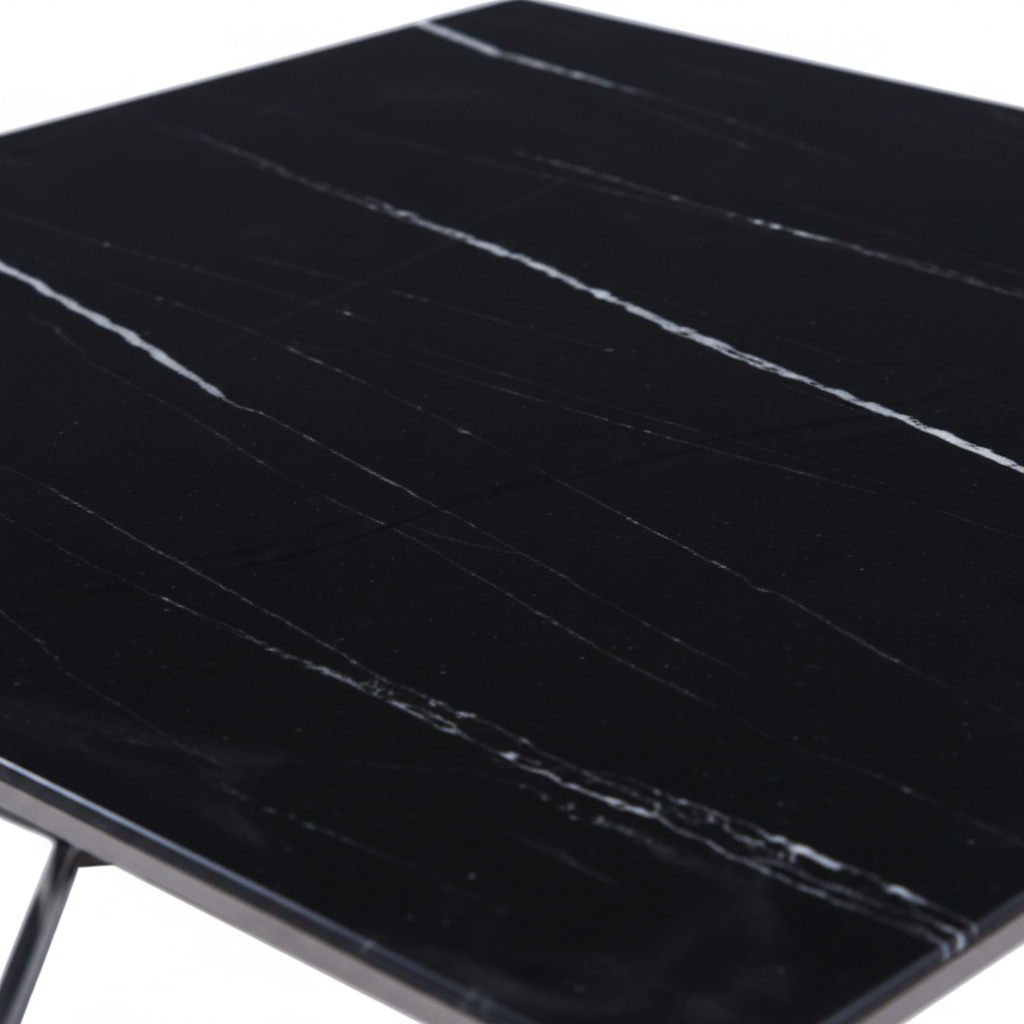 Table Basse ALINA Chrome plateau en verre trempé 80x80x45 cm - Marbré noir