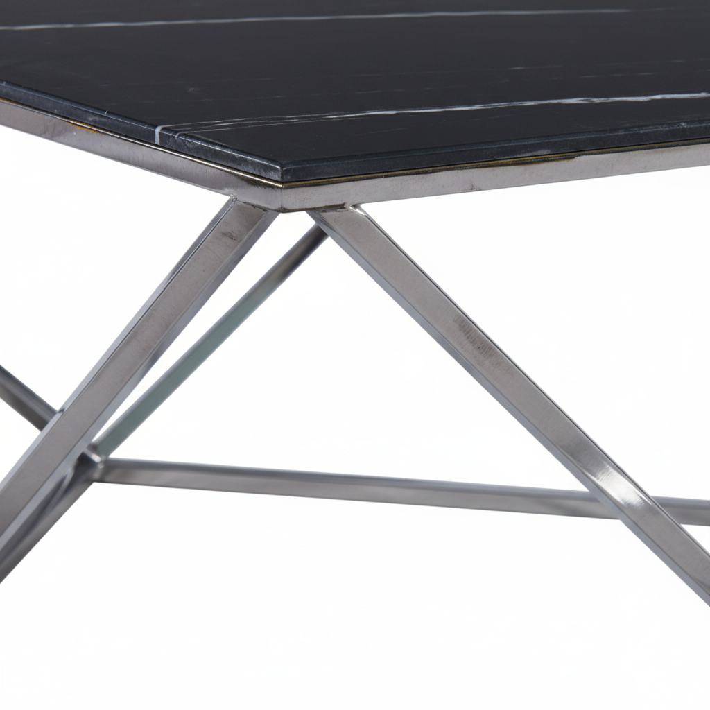 Table Basse ALINA Chrome plateau en verre trempé 80x80x45 cm - Marbré noir