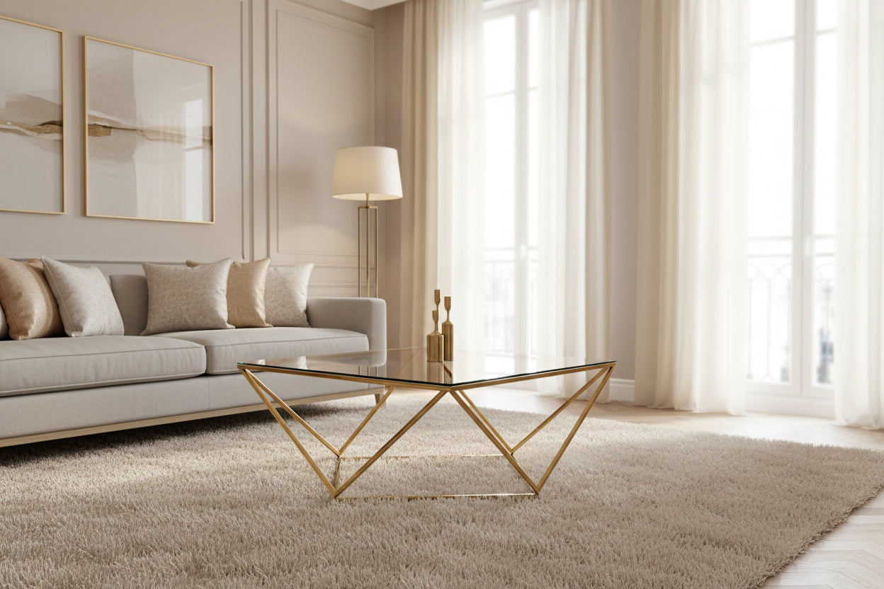 Table basse ALINA carrée gold verre 100x100x45 cm #couleur_gold_verre