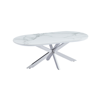 Table basse MANON Chrome Céramique Marbre Blanc #couleur_blanc