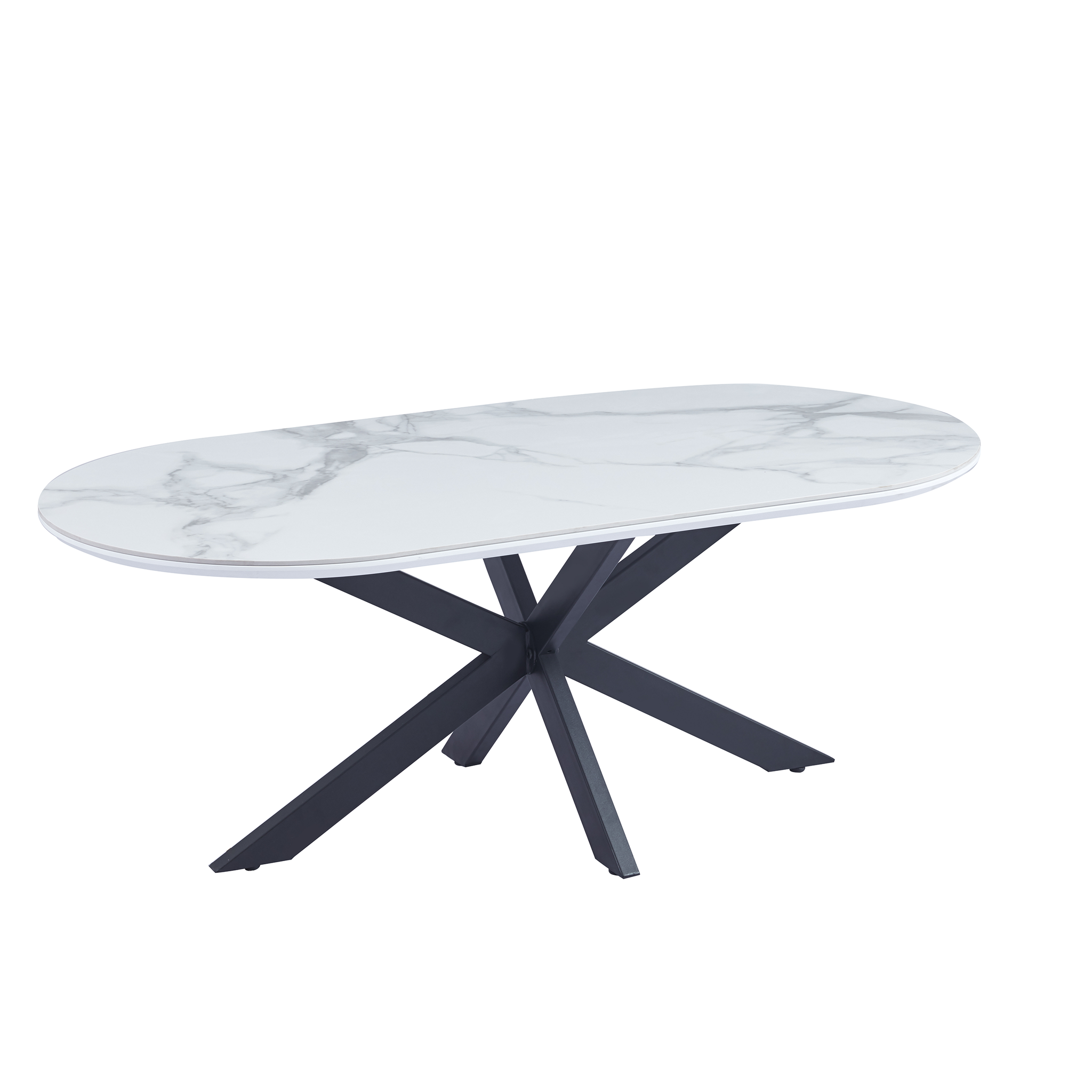 Table basse MANON Métal Noir & Céramique Marbre Blanc 120x60 cm