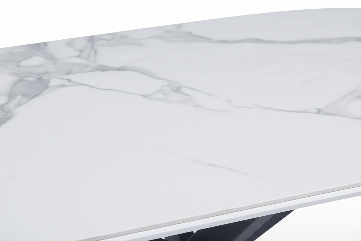Table basse MANON Métal Noir & Céramique Marbre Blanc 120x60 cm