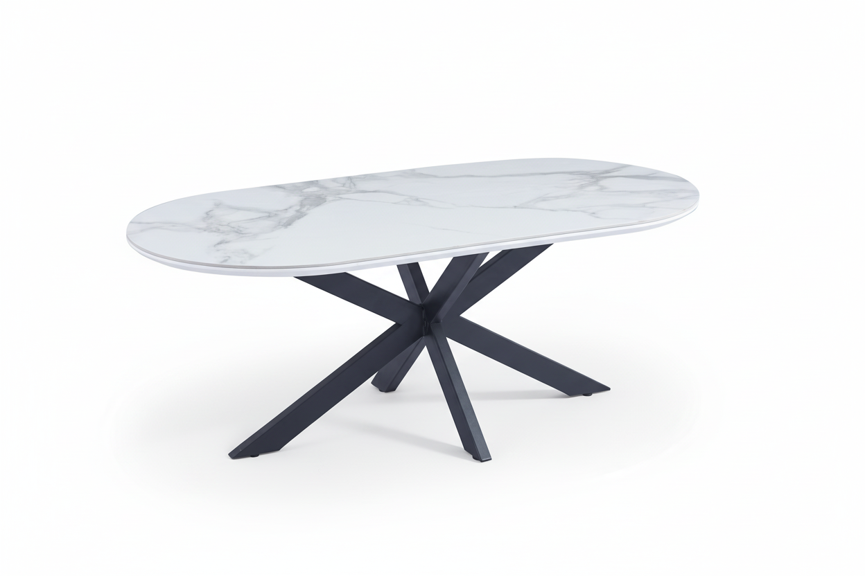 Table basse MANON Métal Noir & Céramique Marbre Blanc 120x60 cm