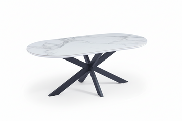 Table basse MANON Métal Noir & Céramique Marbre Blanc 120x60 cm