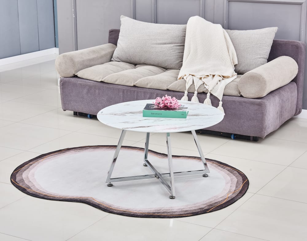 Table basse HELOISE Chrome et plateau en verre 80x45 cm - Marbré blanc