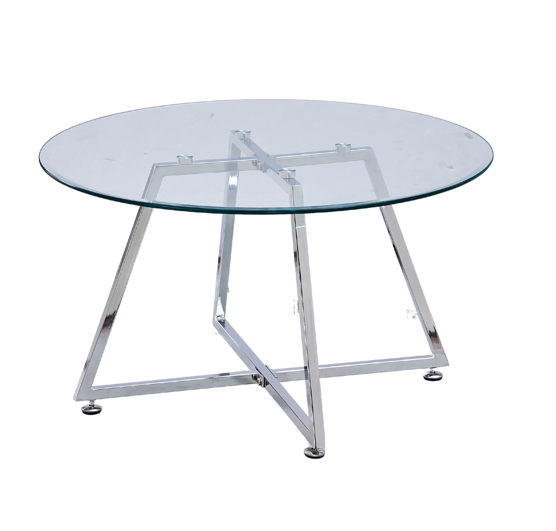 Table Basse Ronde HELOISE Métal Chrome Plateau Verre Trempé Transparent D80xH45cm