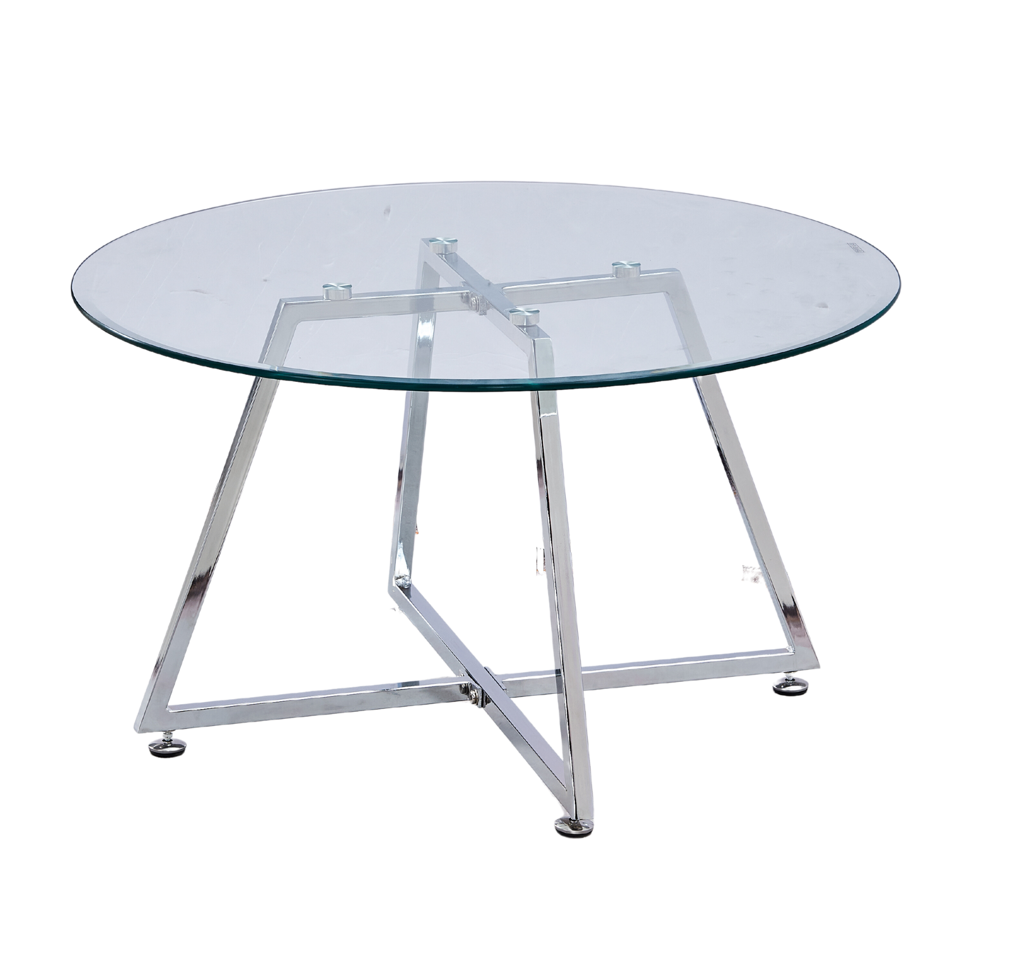 Table Basse Ronde HELOISE Métal Chrome Plateau Verre Trempé Transparent D80xH45cm