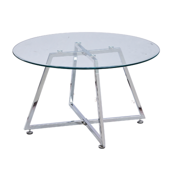 Table Basse Ronde HELOISE Métal Chrome Plateau Verre Trempé Transparent D80xH45cm