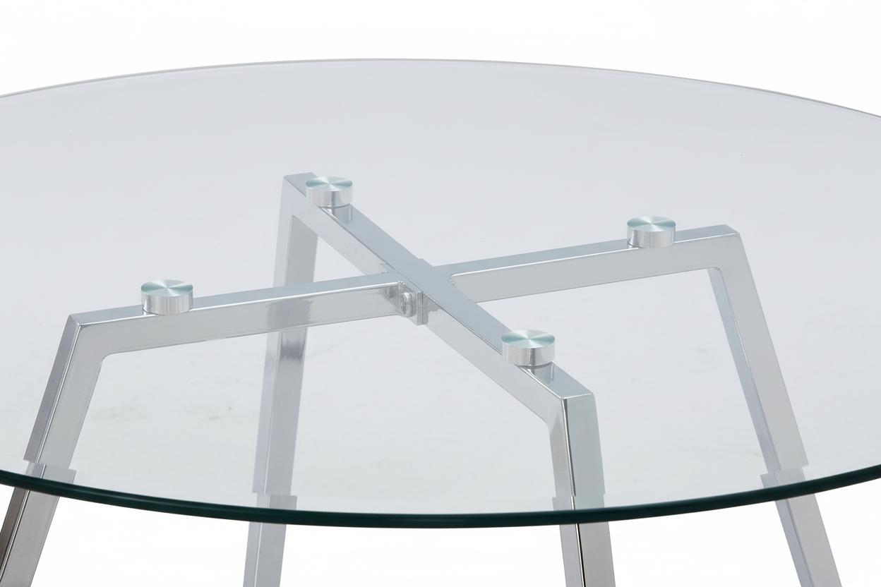 Table Basse Ronde HELOISE Métal Chrome Plateau Verre Trempé Transparent D80xH45cm