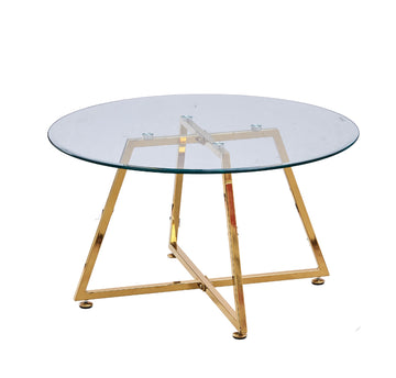 Table Basse Ronde HELOISE Métal Gold Plateau Verre Trempé Transparent D80xH45cm