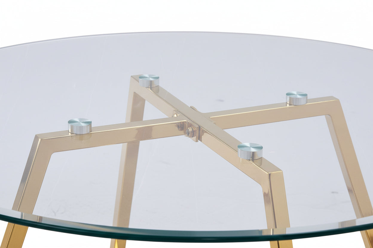 Table Basse Ronde HELOISE Métal Gold Plateau Verre Trempé Transparent D80xH45cm