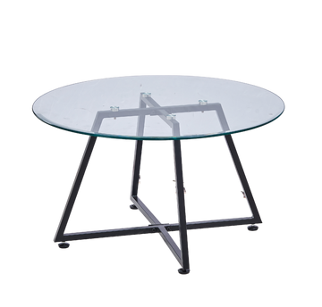 Table Basse Ronde HELOISE Métal Noir Plateau Verre Trempé Transparent D80xH45cm