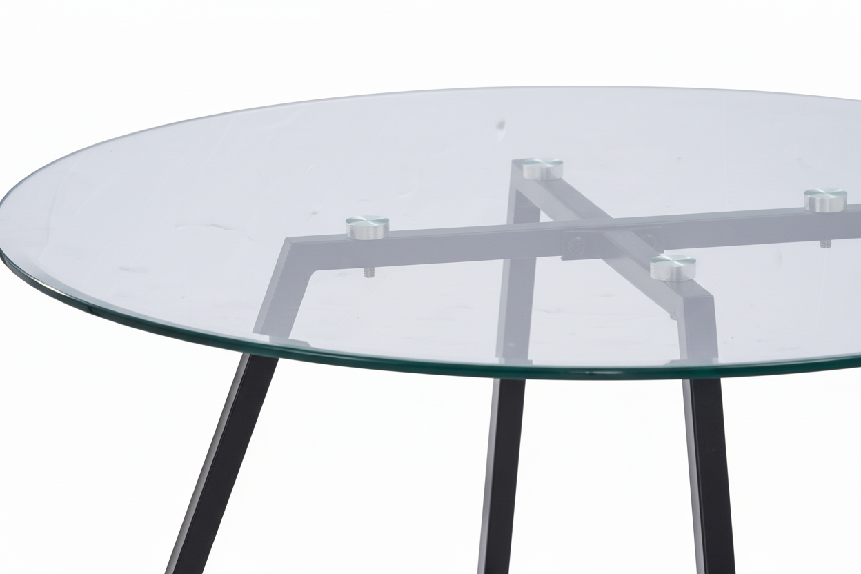 Table Basse Ronde HELOISE Métal Noir Plateau Verre Trempé Transparent D80xH45cm