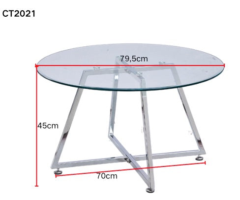 Table Basse Ronde HELOISE Métal Chrome Plateau Verre Trempé Transparent D80xH45cm