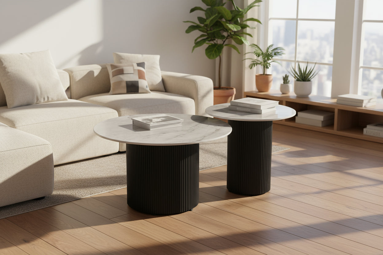 Lot de 2 tables basses gigognes céramique effet marbre 70cm POLPO
