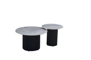 Tables Basses Gigognes POLPO – Céramique effet Marbre & Métal – 70x70x38 + 50x50x45 cm Marbré blanc