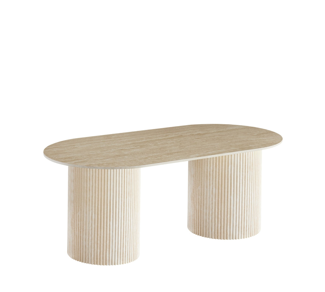 TABLE BASSE KINSHASA PIED METAL EFFET TRAVERTIN PLATEAU CERAMIQUE TRAVERTIN MAT 120x60x45cm