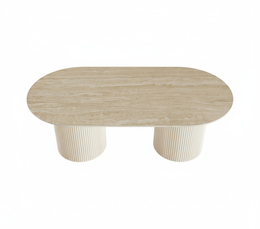 Table Basse Ovale KINSHASA 120x60cm - Céramique Effet Travertin