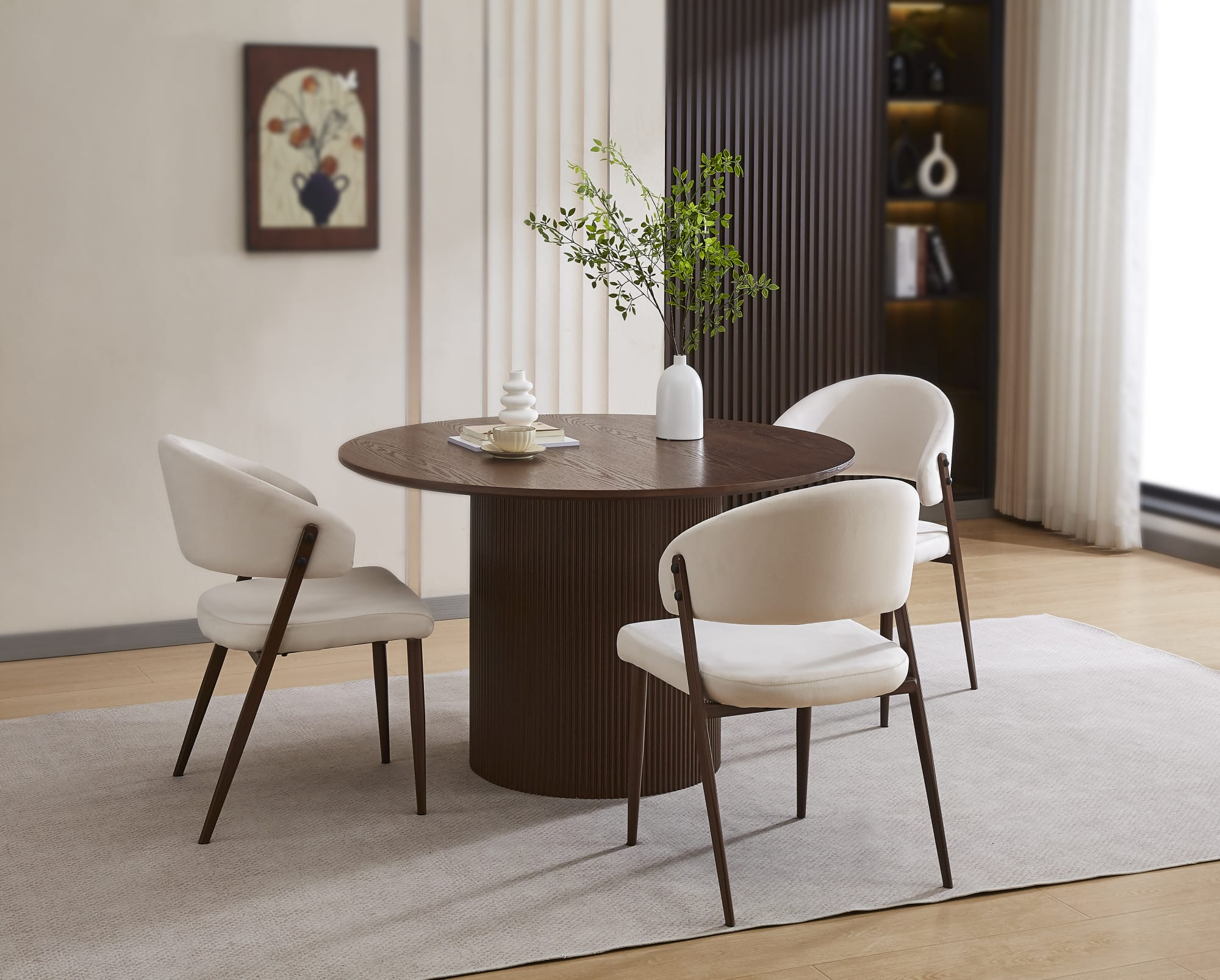 CHAISE LAMIA PIEDS EFFET NOYER TISSU VELOURS BEIGE