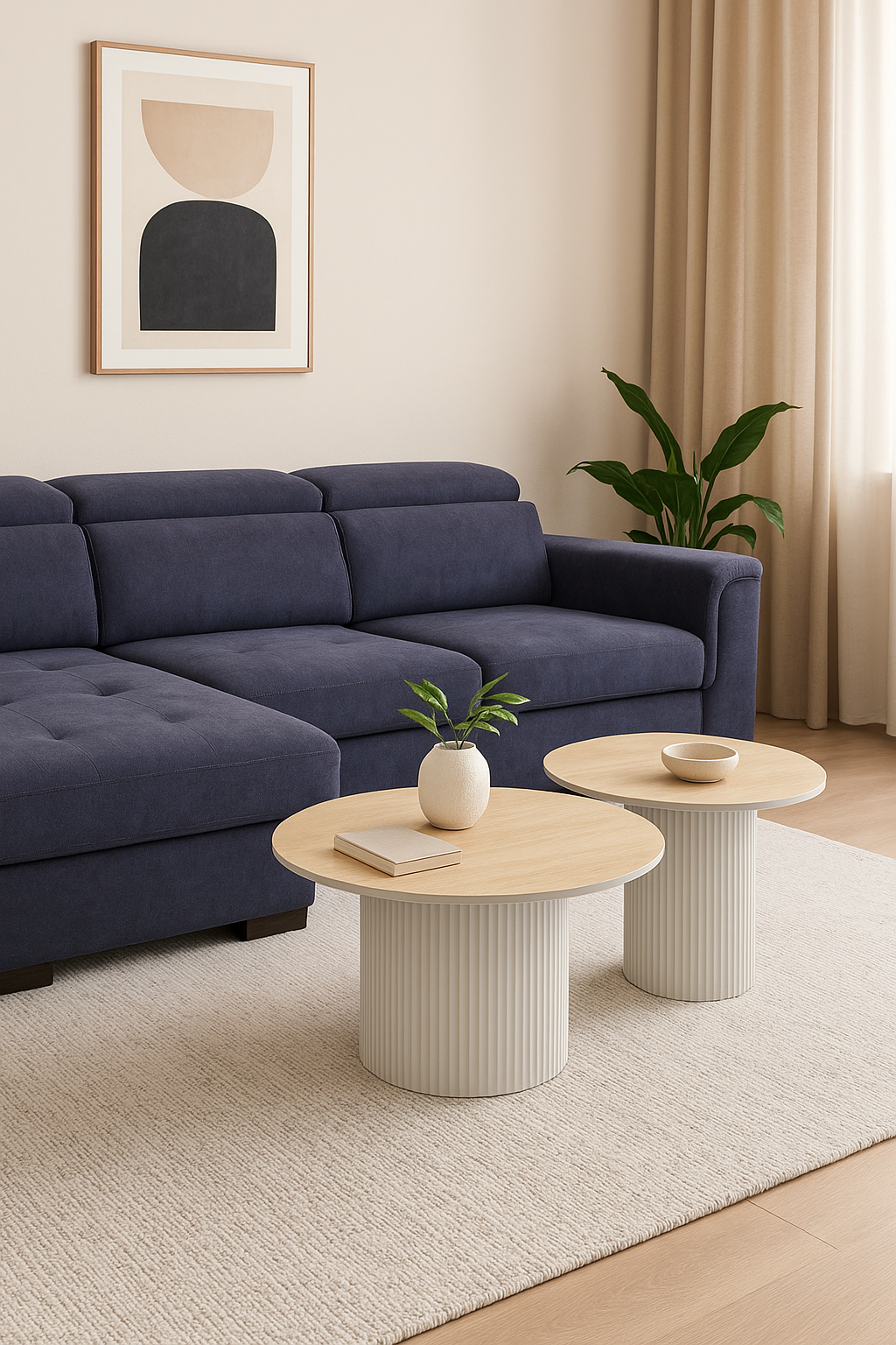 Duo de Tables Basses Gigognes MINA Pieds Blancs 60x45 / 80x38 cm - Travertin