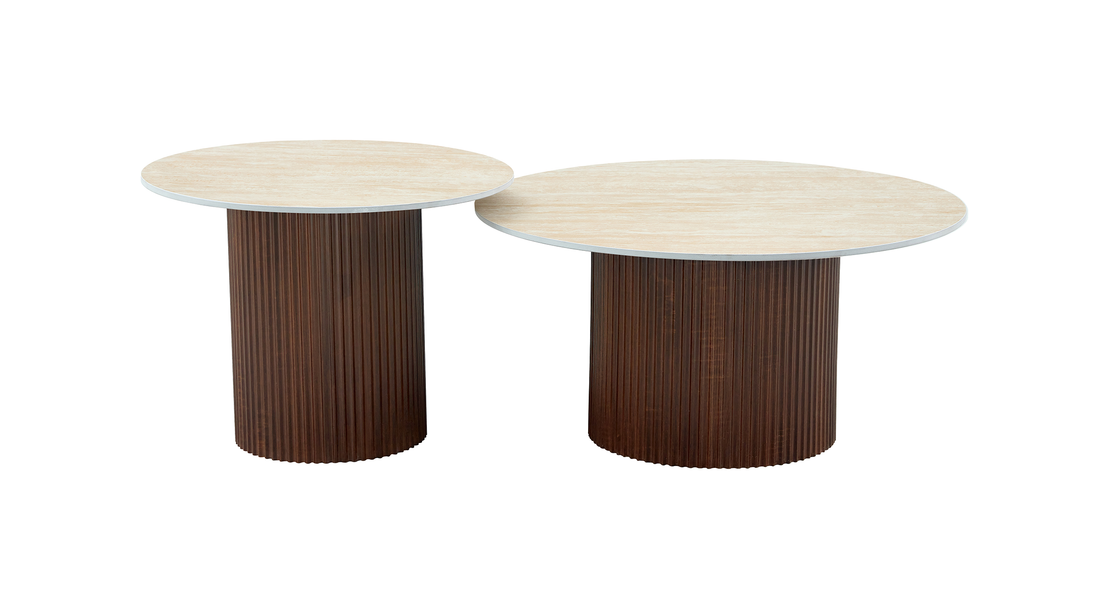 Tables basses MINA Gigogne Bois Noyer #couleur_travertin