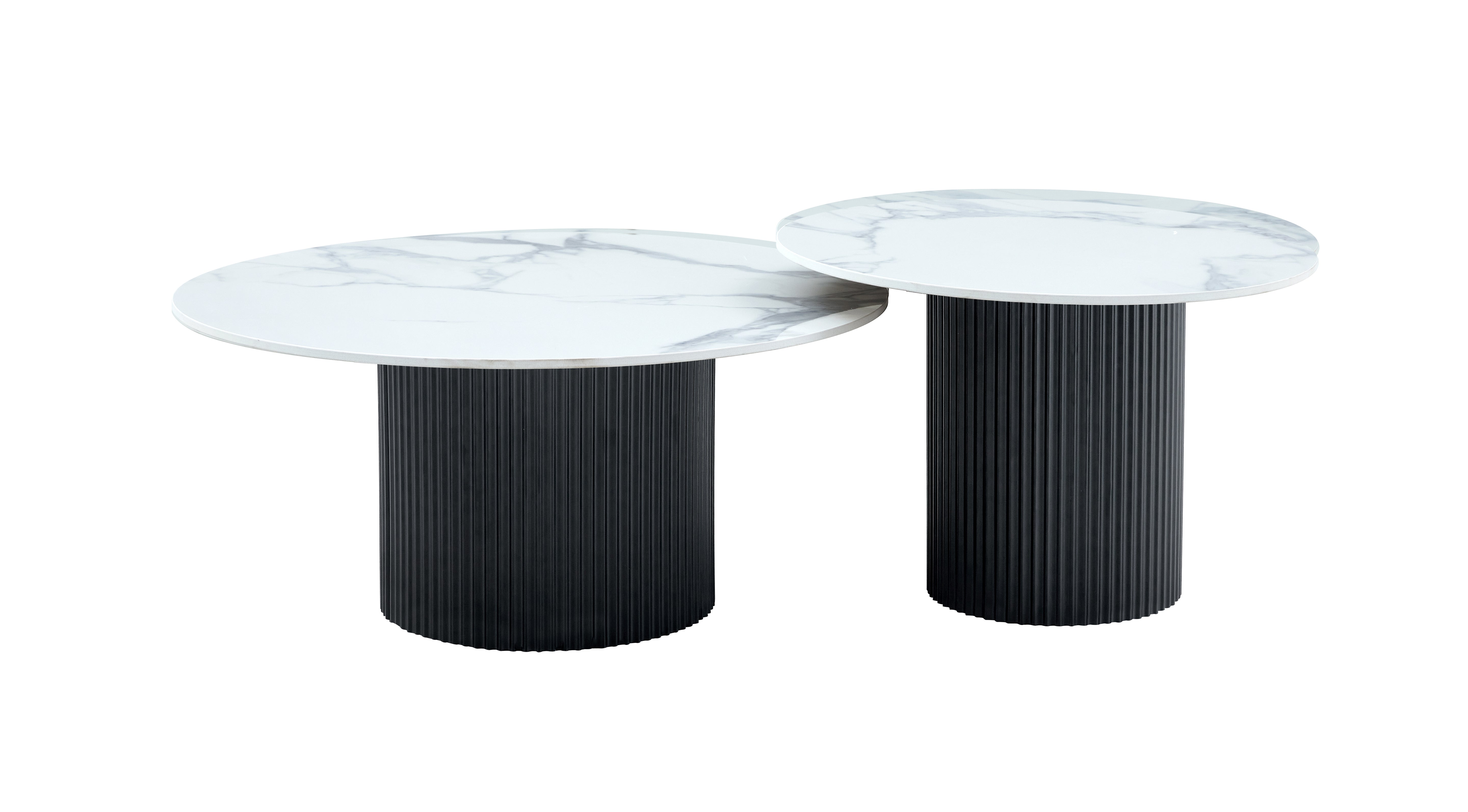 Lot 2 Tables Basses Rondes Céramique Blanc D80x38 D60x45 MINA