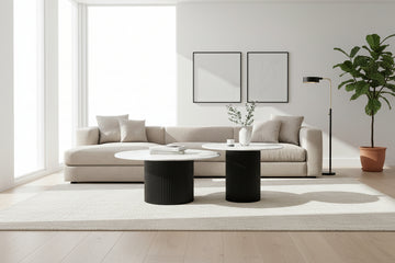 Lot 2 Tables Basses Rondes Céramique Blanc D80x38 D60x45 MINA