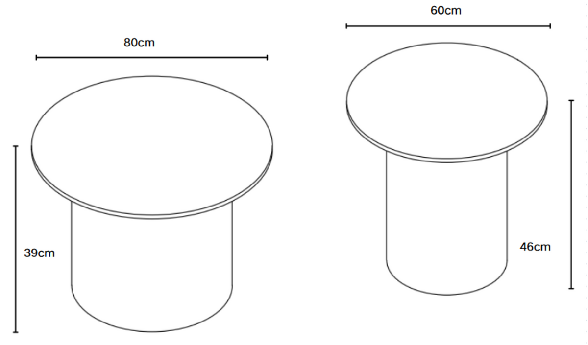 Lot 2 tables basses gigognes travertin céramique D80 D60 MINA