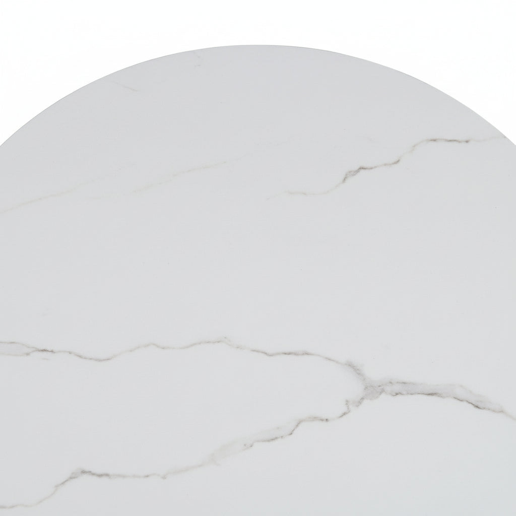 Table Basse BARI – Bois Gris & Marbre Blanc – 80x45 cm avec Tiroir