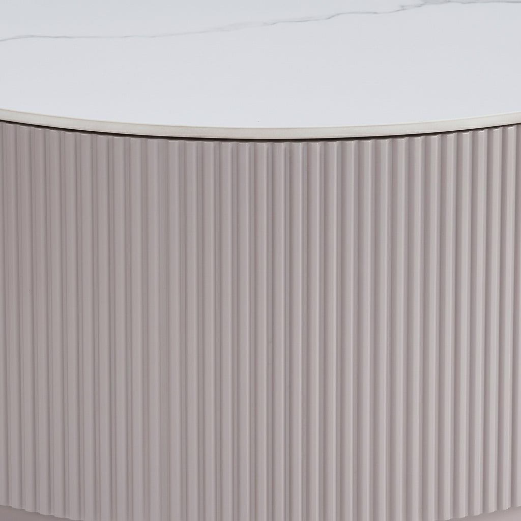 Table Basse BARI – Bois Gris & Marbre Blanc – 80x45 cm avec Tiroir