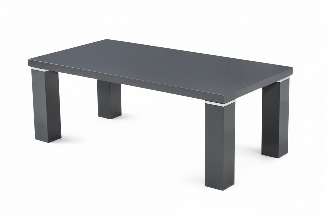 Table basse 120x60 laquée grise pieds carrés chromés