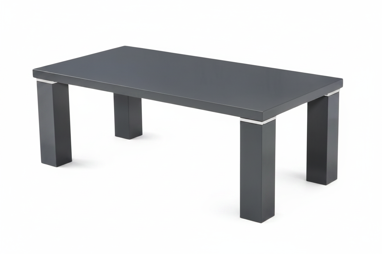 Table basse 120x60 laquée grise pieds carrés chromés
