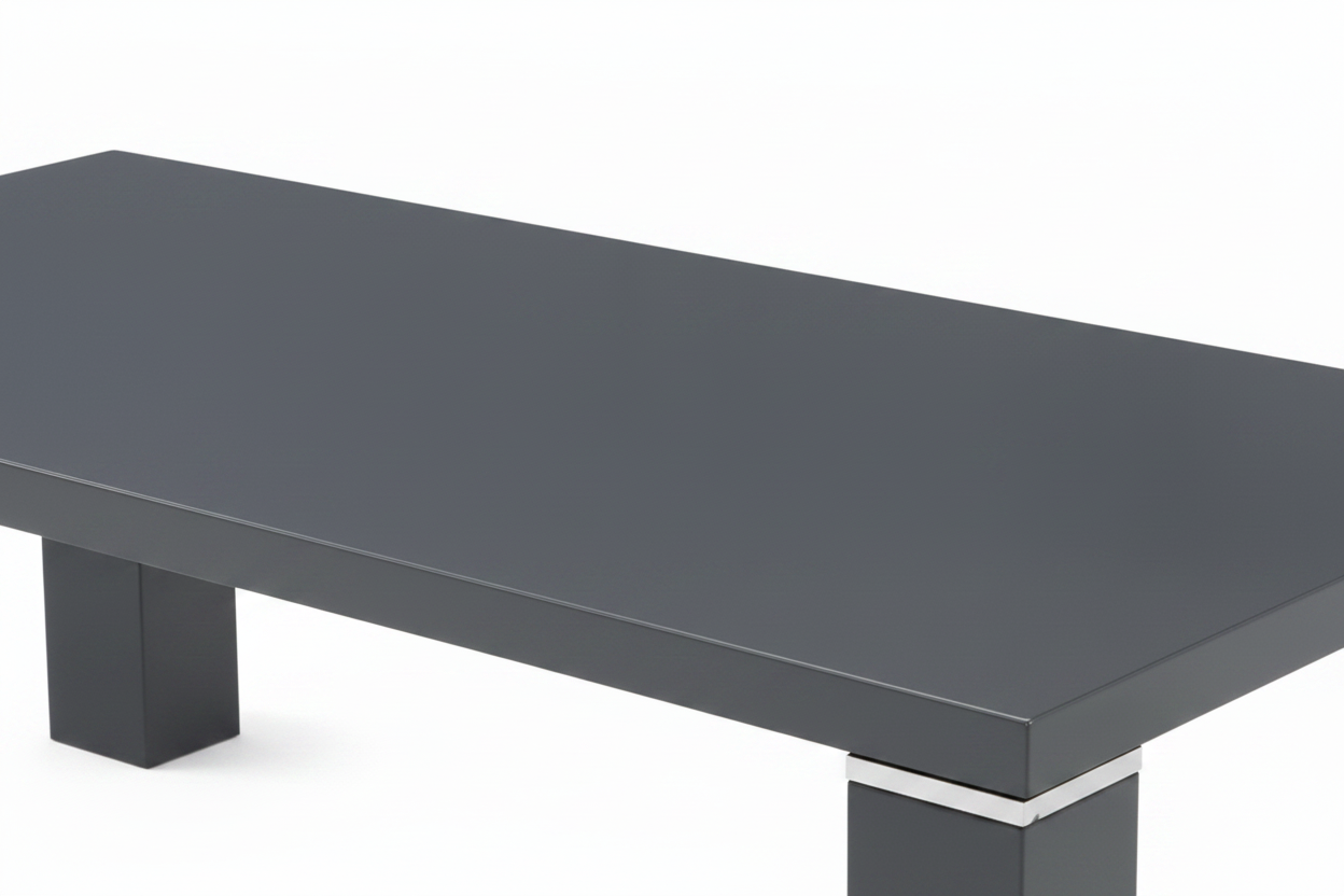 Table basse 120x60 laquée grise pieds carrés chromés