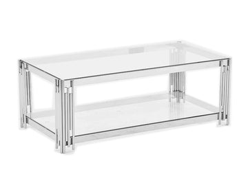 Table Basse FLUTE Chrome et plateau en verre 120x60x45 cm - Transparent