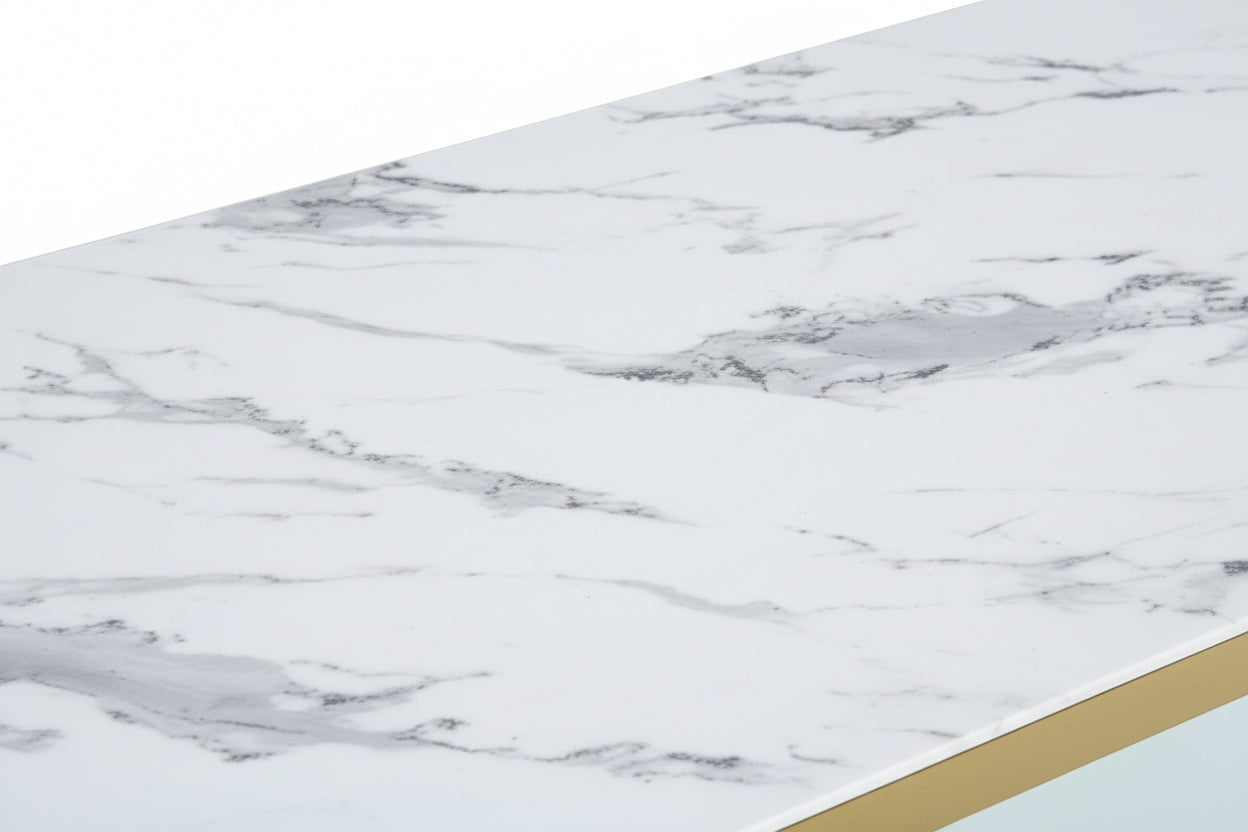 Table basse rectangle double plateau verre effet Marbré Blanc 120cm FLUTE