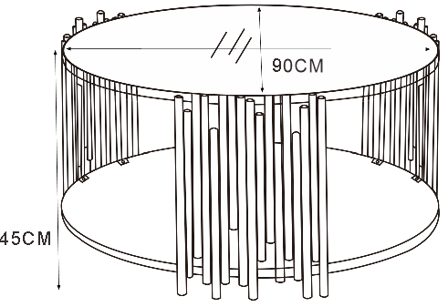 Table Basse ronde STICK Chrome et plateau en verre NOIR D90 H45 cm