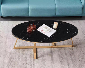 Table basse ovale GAMMA plateau Granite 120x60 cm - Gold