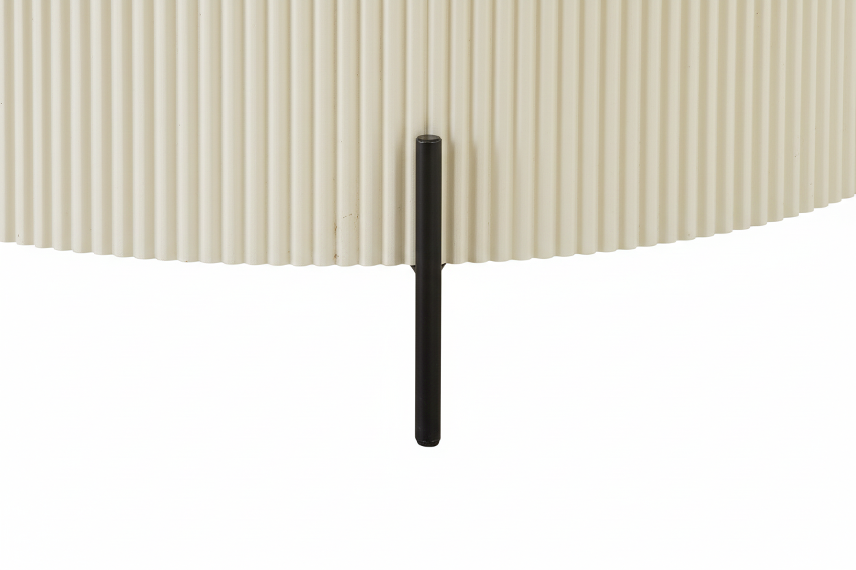 Table Basse RUBY Ronde Plateau Céramique Effet Travertin Beige Pied Métal Noir D90xH45 cm