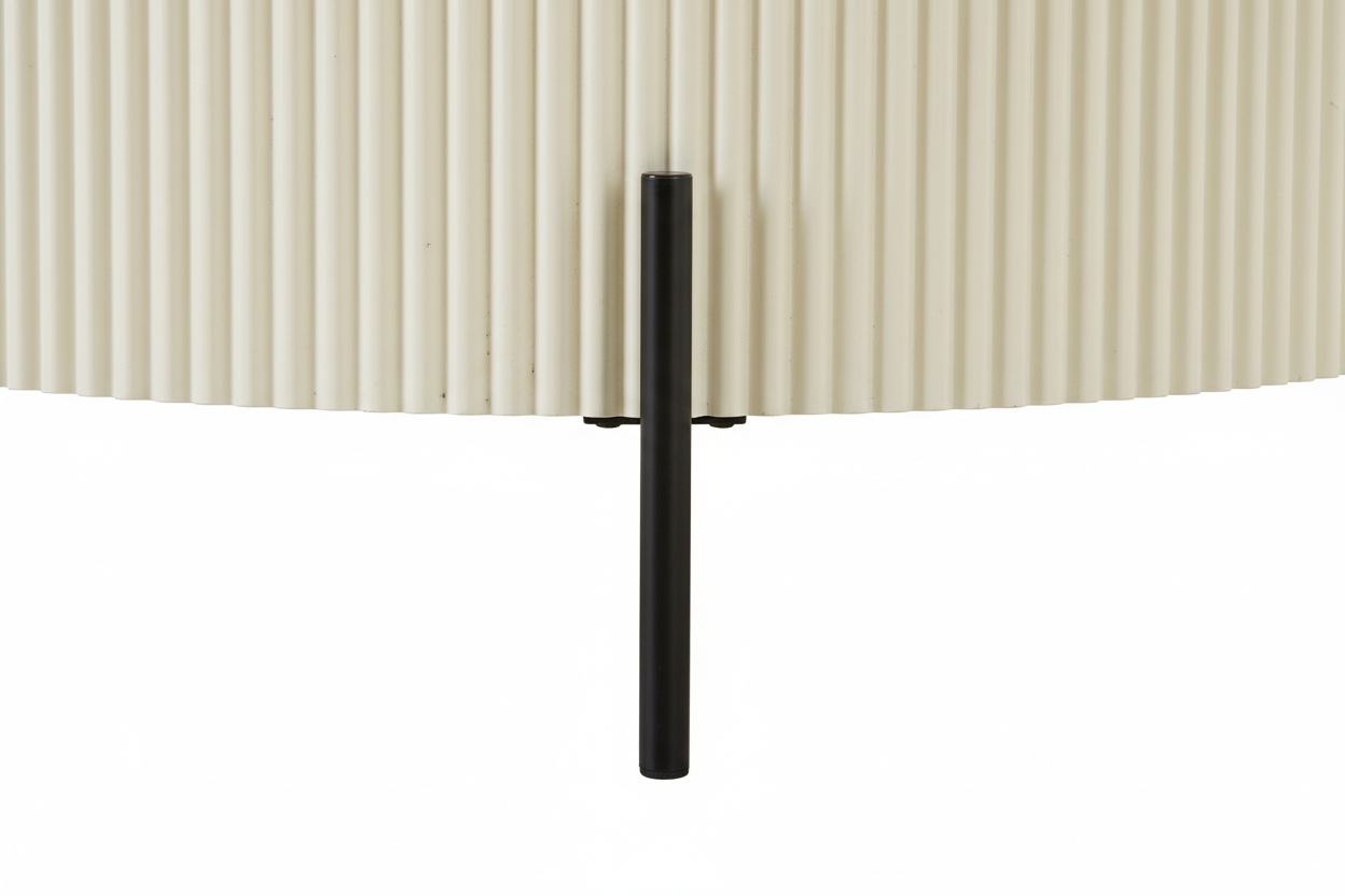 Table Basse RUBY Ronde Plateau Céramique Effet Travertin Beige Pied Métal Noir D100xH45 cm