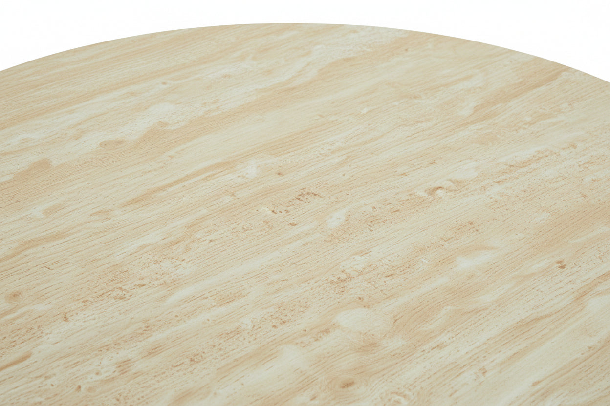 Table basse ronde céramique effet travertin noisette 90cm métal noir RUBY