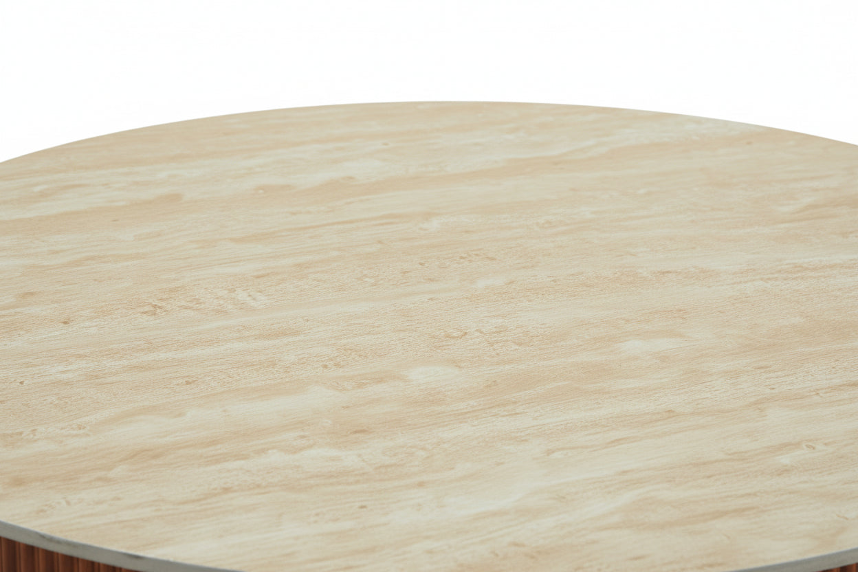 Table Basse Ronde Céramique Effet Travertin Noisette D100xH45 cm RUBY