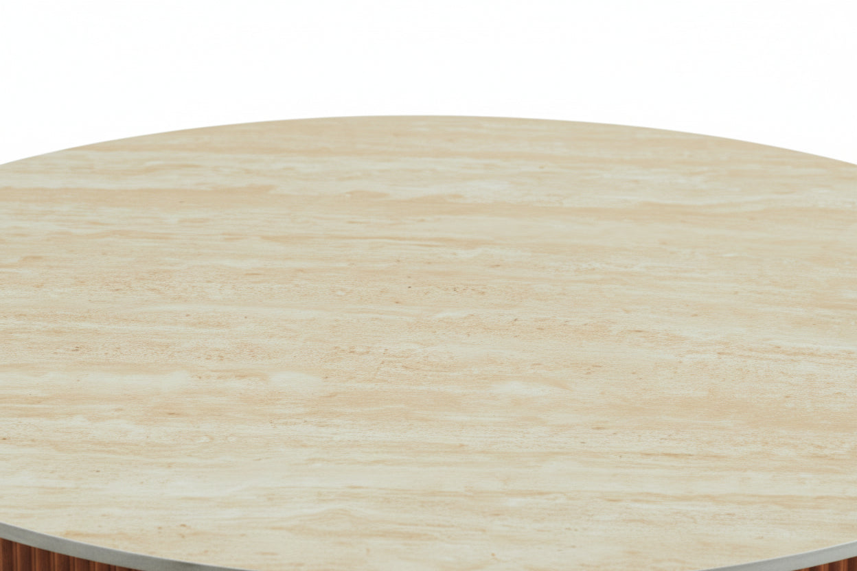 Table basse ronde céramique effet travertin noisette 80cm RUBY