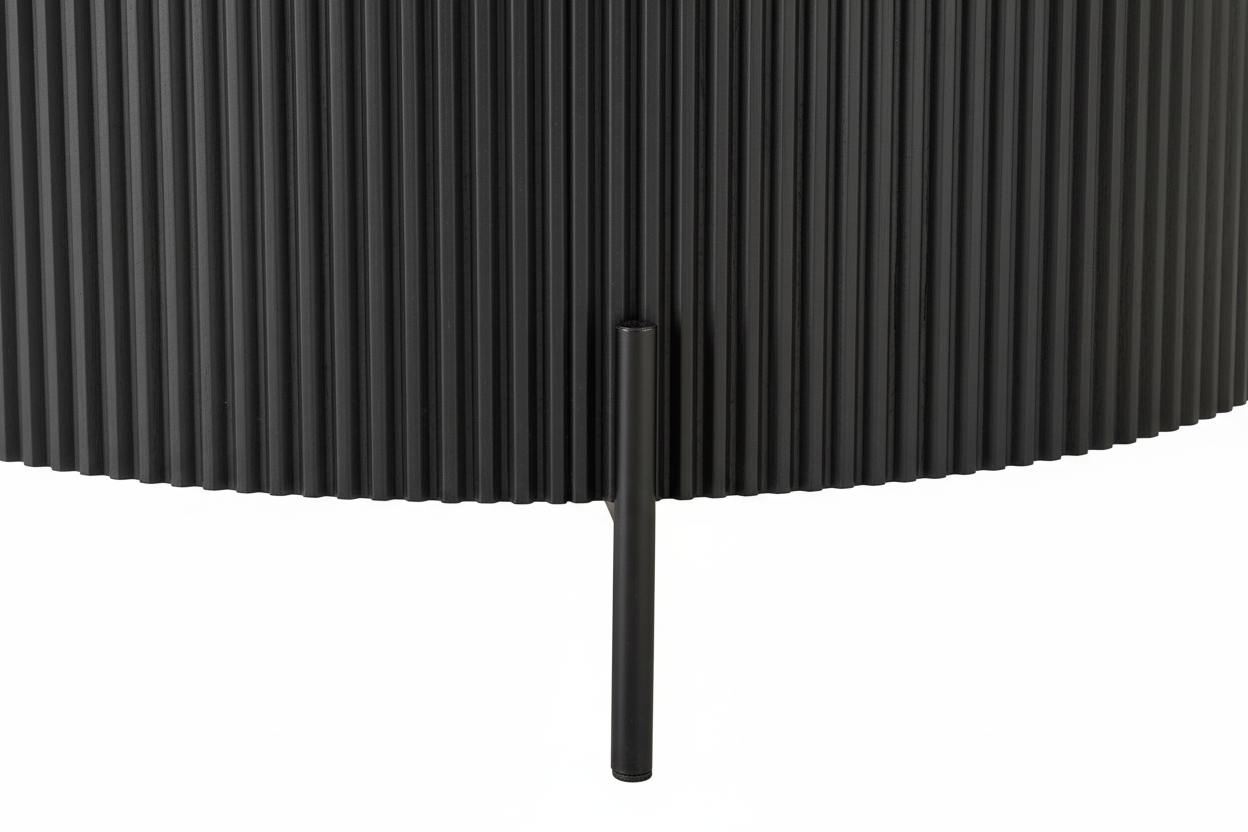 Table Basse RUBY Ronde Plateau Céramique Effet Travertin Noir Pied Métal Noir D100xH45 cm