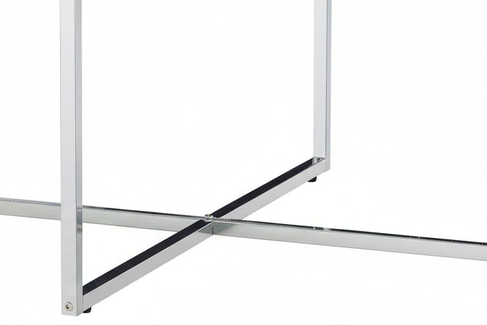 Table Basse LORIE Ronde Plateau Verre Trempé Marbré Noir Structure Métal Chrome D90x45cm