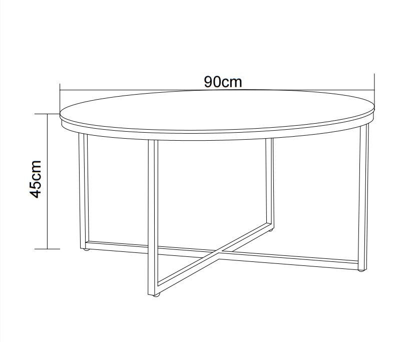 Table basse ronde LORIE métal noir plateau en verre D90 cm - Marbré noir