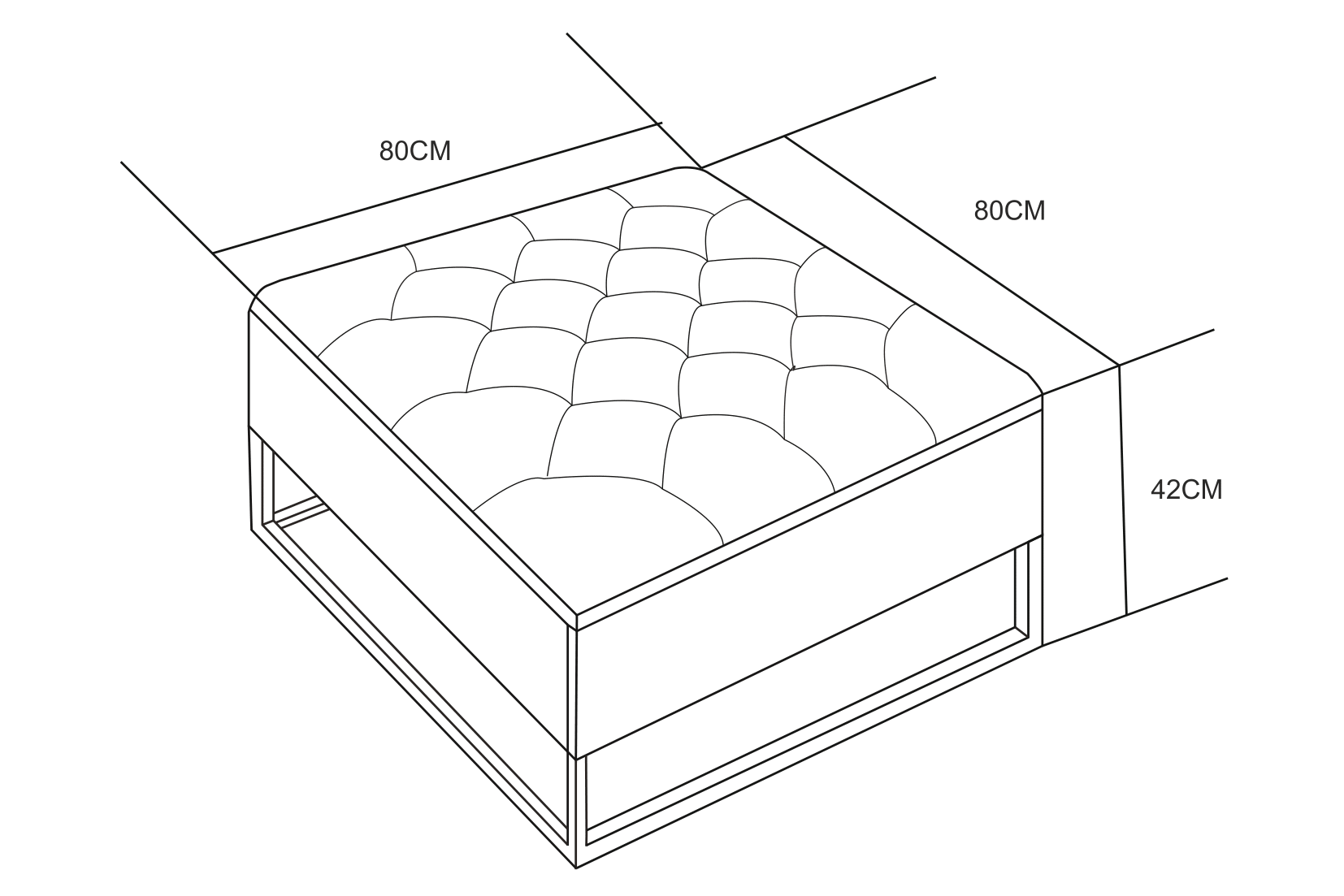 Pouf Coffre TIROIRS Carré Plateau Velours Capitonné Noir 80x80x43cm 2 Tiroirs